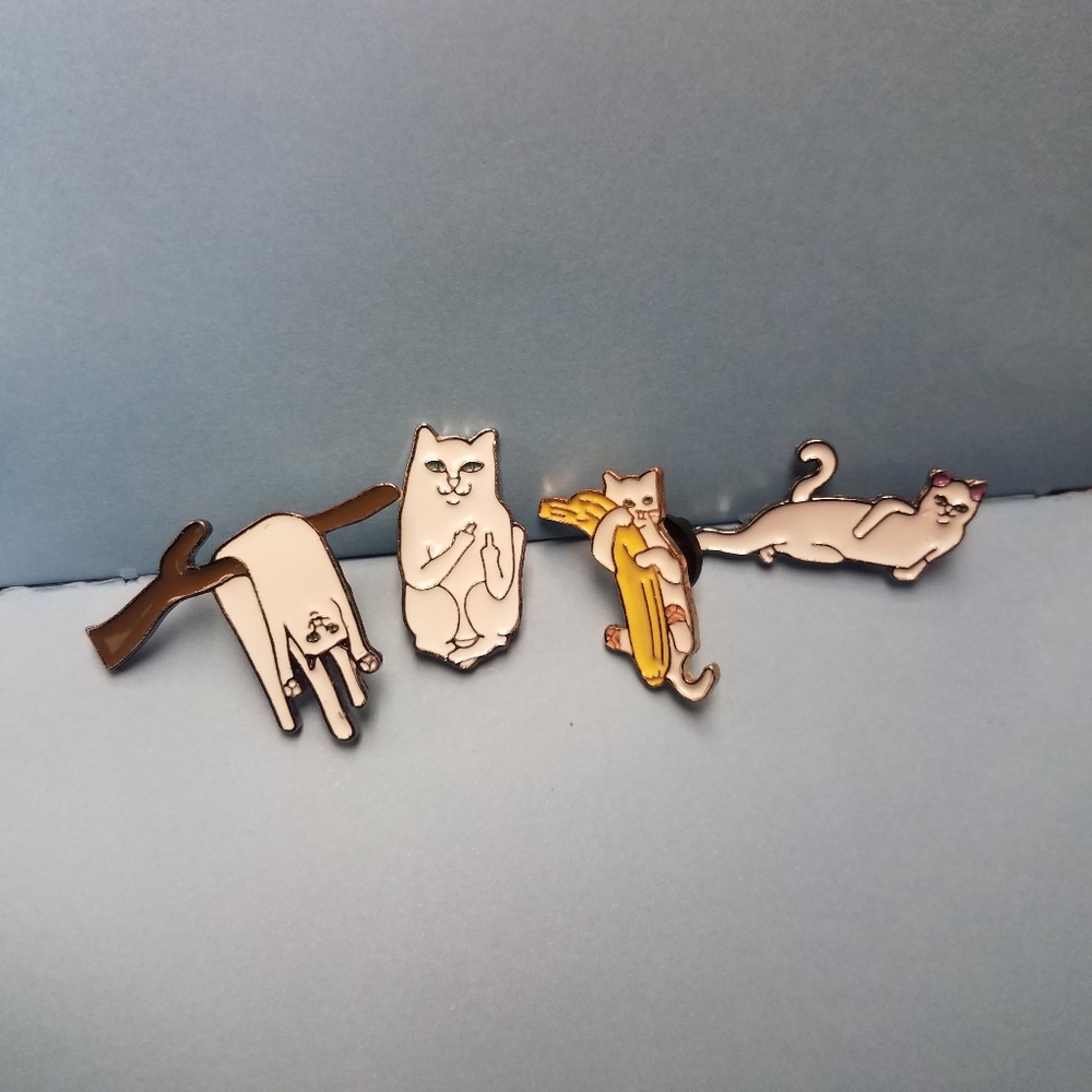 Middle Finger Cat Enamel Pins Bundle